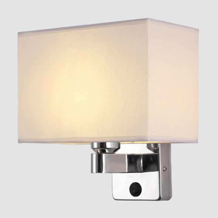 Lisslune | 1-Light Bedroom Wall Lamp Nordic Black/White/Beige and Chrome Wall Light with Oval/Square Fabric Shade