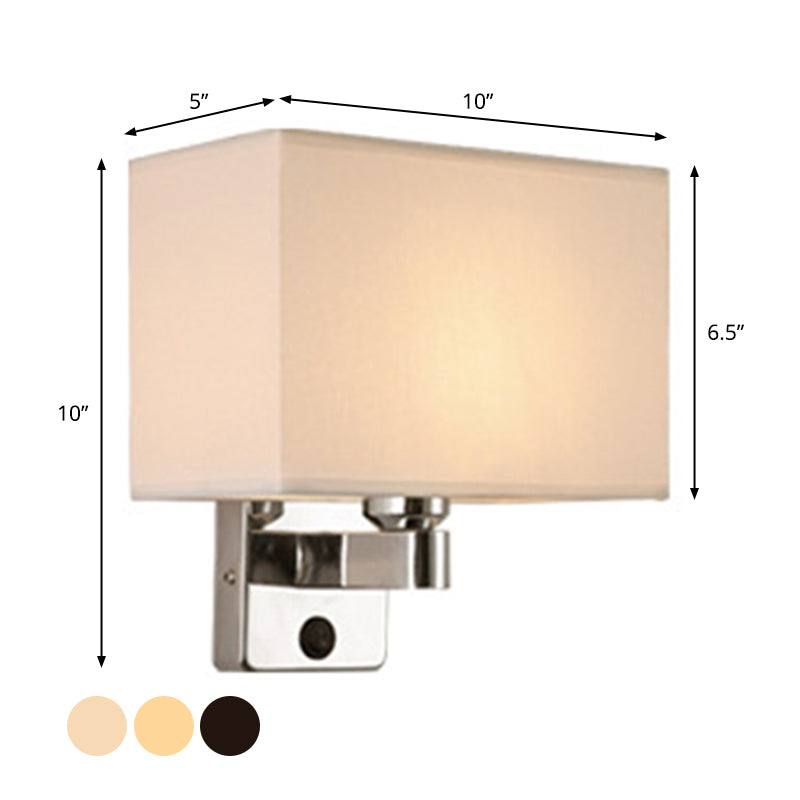 Lisslune | 1-Light Bedroom Wall Lamp Nordic Black/White/Beige and Chrome Wall Light with Oval/Square Fabric Shade