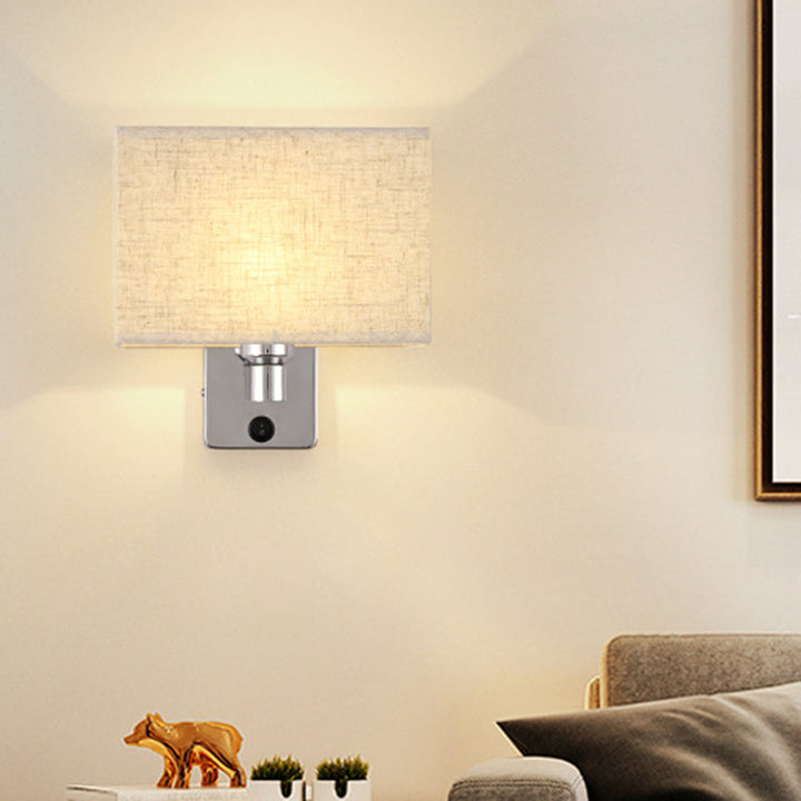 Lisslune | 1-Light Bedroom Wall Lamp Nordic Black/White/Beige and Chrome Wall Light with Oval/Square Fabric Shade
