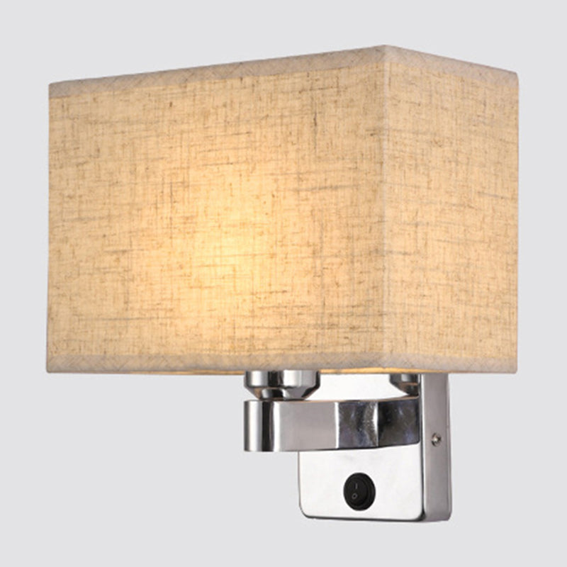 Lisslune | 1-Light Bedroom Wall Lamp Nordic Black/White/Beige and Chrome Wall Light with Oval/Square Fabric Shade