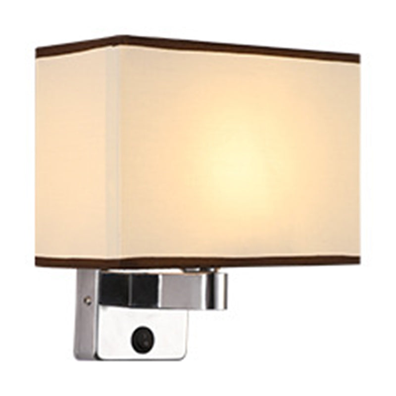Lisslune | 1-Light Bedroom Wall Lamp Nordic Black/White/Beige and Chrome Wall Light with Oval/Square Fabric Shade