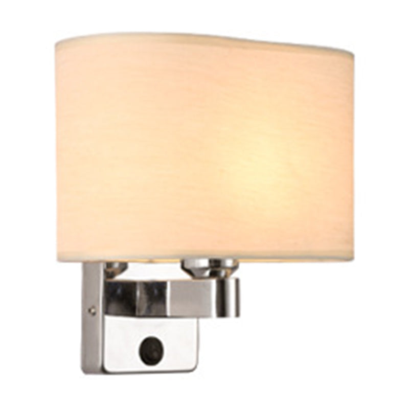 Lisslune | 1-Light Bedroom Wall Lamp Nordic Black/White/Beige and Chrome Wall Light with Oval/Square Fabric Shade