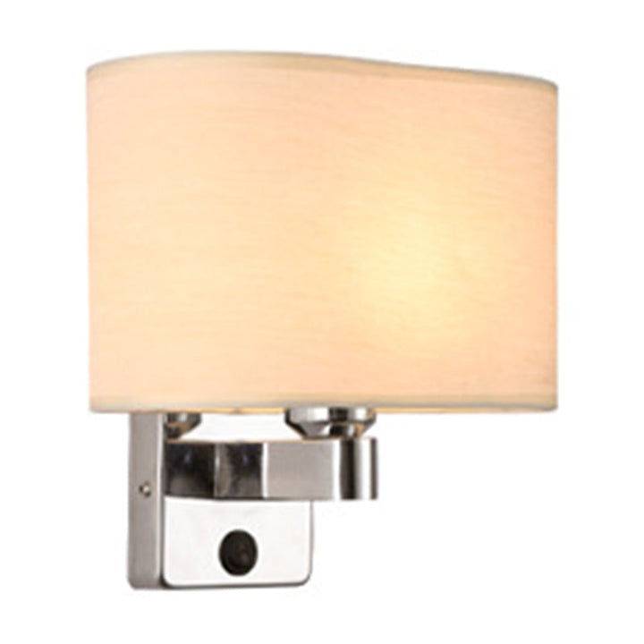 Lisslune | 1-Light Bedroom Wall Lamp Nordic Black/White/Beige and Chrome Wall Light with Oval/Square Fabric Shade