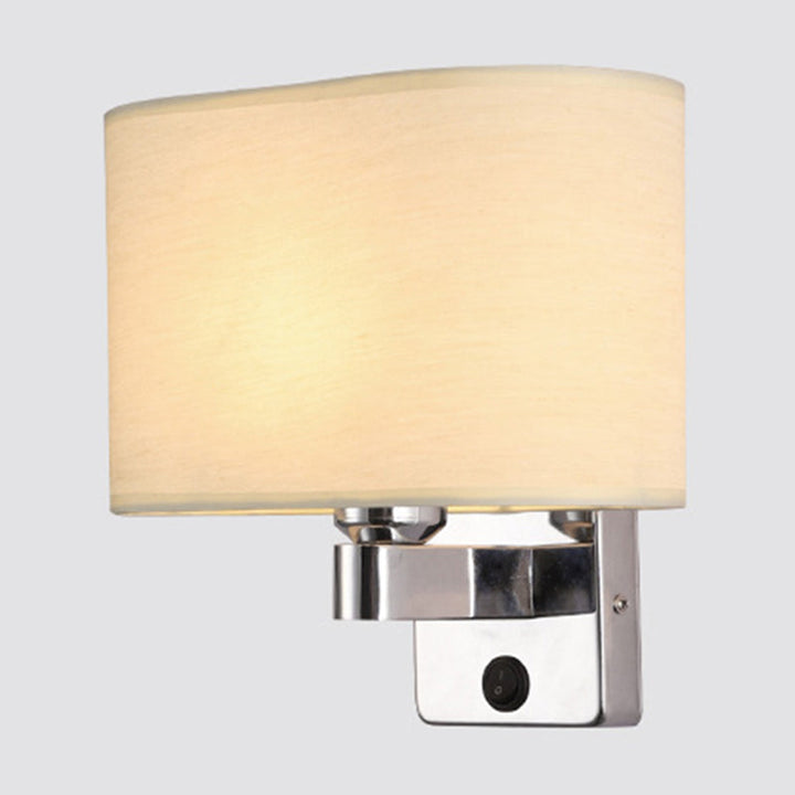 Lisslune | 1-Light Bedroom Wall Lamp Nordic Black/White/Beige and Chrome Wall Light with Oval/Square Fabric Shade