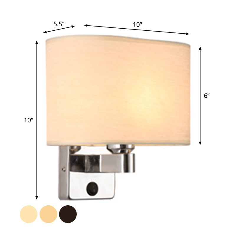 Lisslune | 1-Light Bedroom Wall Lamp Nordic Black/White/Beige and Chrome Wall Light with Oval/Square Fabric Shade