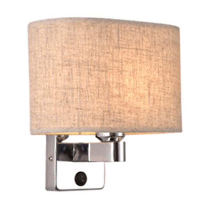 Lisslune | 1-Light Bedroom Wall Lamp Nordic Black/White/Beige and Chrome Wall Light with Oval/Square Fabric Shade