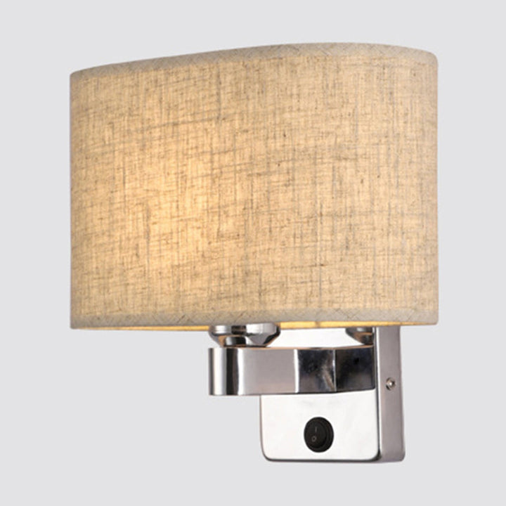 Lisslune | 1-Light Bedroom Wall Lamp Nordic Black/White/Beige and Chrome Wall Light with Oval/Square Fabric Shade