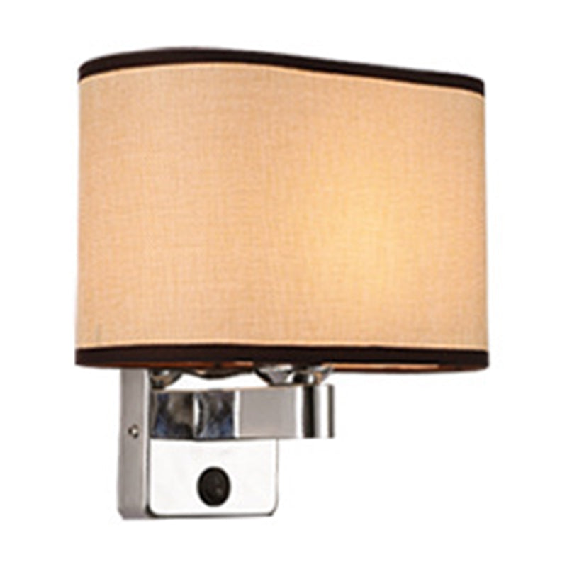 Lisslune | 1-Light Bedroom Wall Lamp Nordic Black/White/Beige and Chrome Wall Light with Oval/Square Fabric Shade