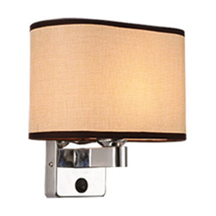 Lisslune | 1-Light Bedroom Wall Lamp Nordic Black/White/Beige and Chrome Wall Light with Oval/Square Fabric Shade