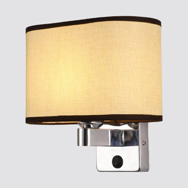 Lisslune | 1-Light Bedroom Wall Lamp Nordic Black/White/Beige and Chrome Wall Light with Oval/Square Fabric Shade