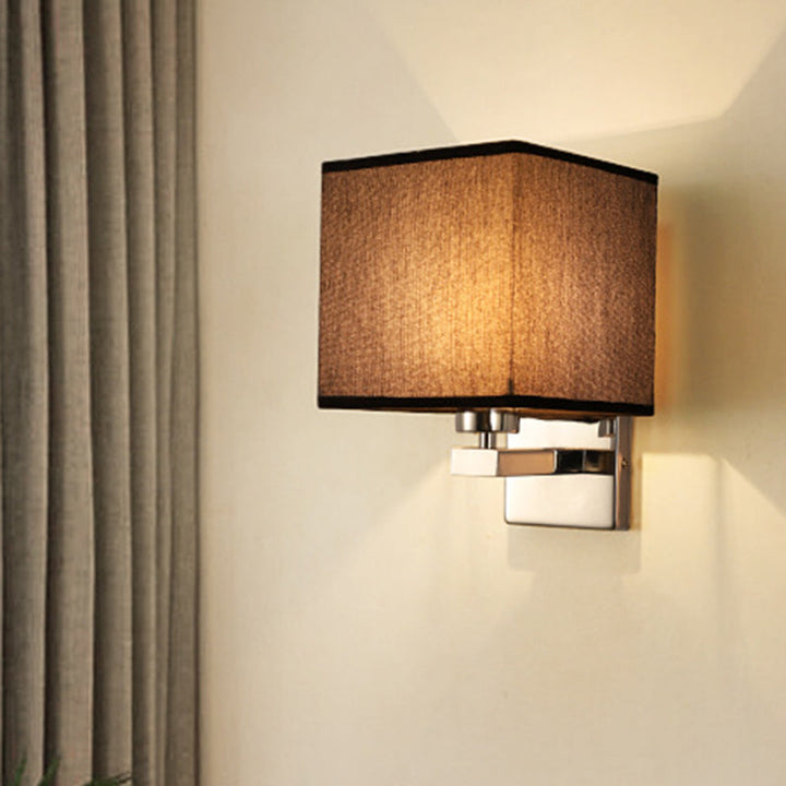 Lisslune | Beige/Flax/Coffee Cube Wall Light Nordic Style 1 Head Fabric Wall Mounted Light Source for Bedroom