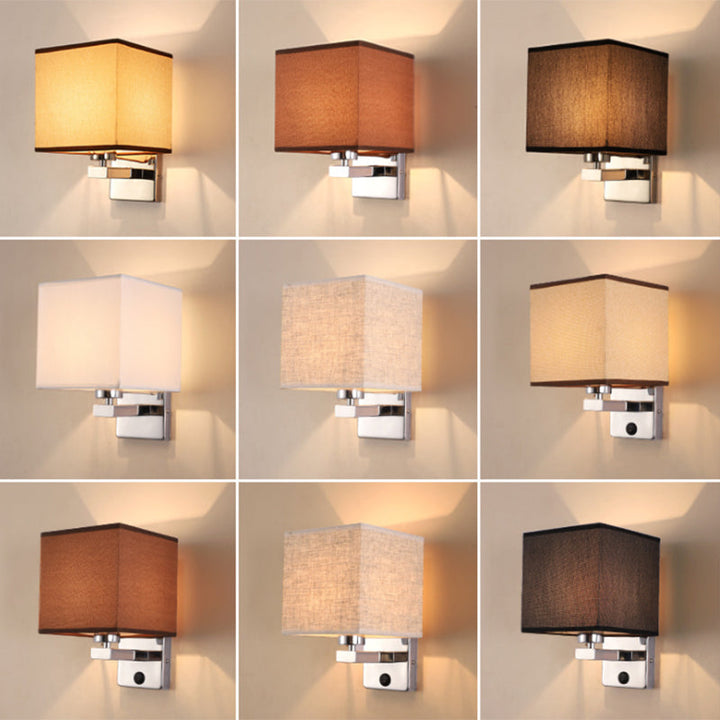 Lisslune | Beige/Flax/Coffee Cube Wall Light Nordic Style 1 Head Fabric Wall Mounted Light Source for Bedroom