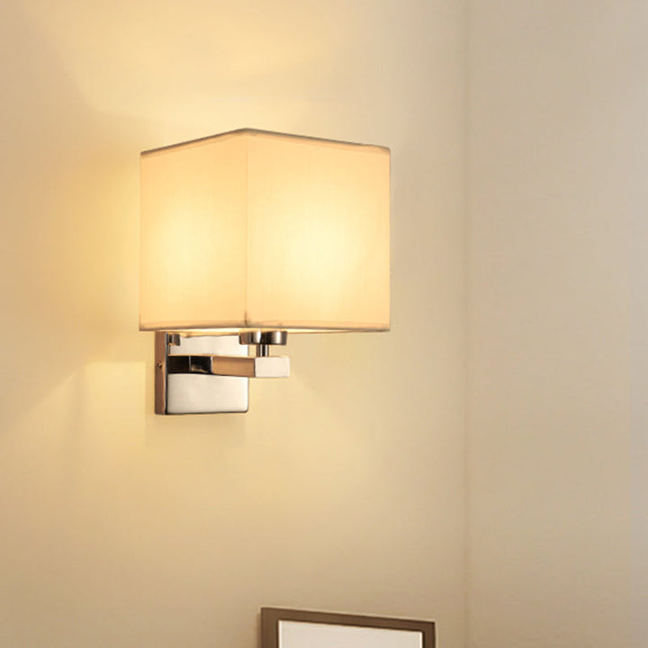Lisslune | Beige/Flax/Coffee Cube Wall Light Nordic Style 1 Head Fabric Wall Mounted Light Source for Bedroom