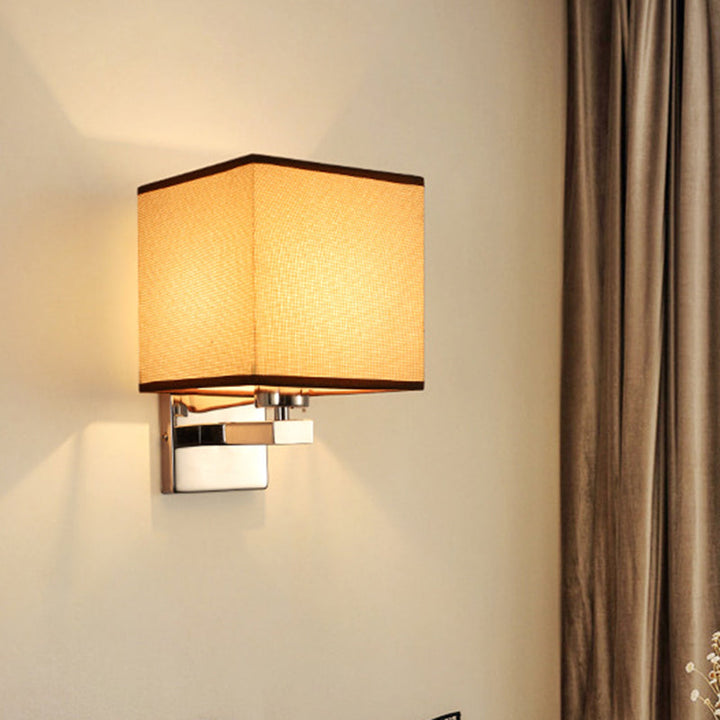 Lisslune | Beige/Flax/Coffee Cube Wall Light Nordic Style 1 Head Fabric Wall Mounted Light Source for Bedroom