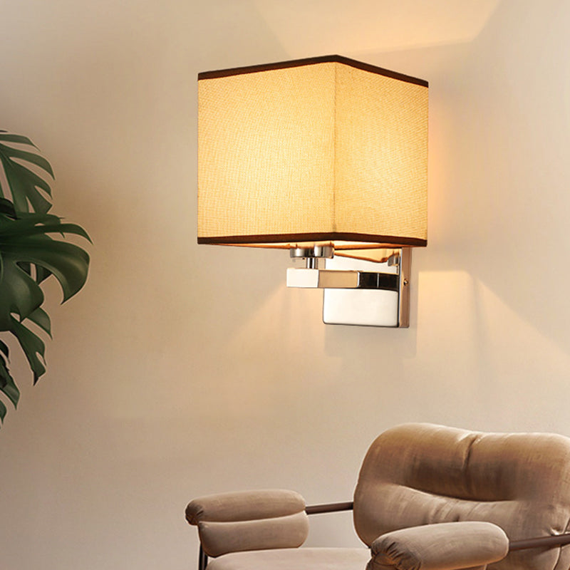 Lisslune | Beige/Flax/Coffee Cube Wall Light Nordic Style 1 Head Fabric Wall Mounted Light Source for Bedroom