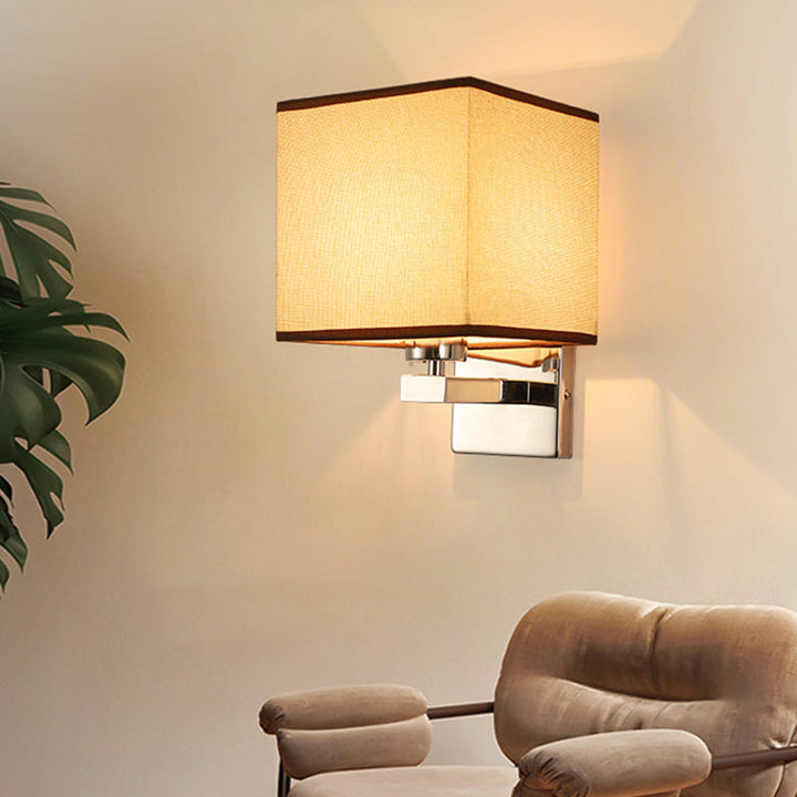 Lisslune | Beige/Flax/Coffee Cube Wall Light Nordic Style 1 Head Fabric Wall Mounted Light Source for Bedroom