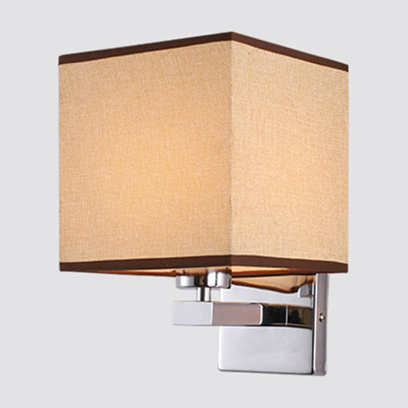 Lisslune | Beige/Flax/Coffee Cube Wall Light Nordic Style 1 Head Fabric Wall Mounted Light Source for Bedroom