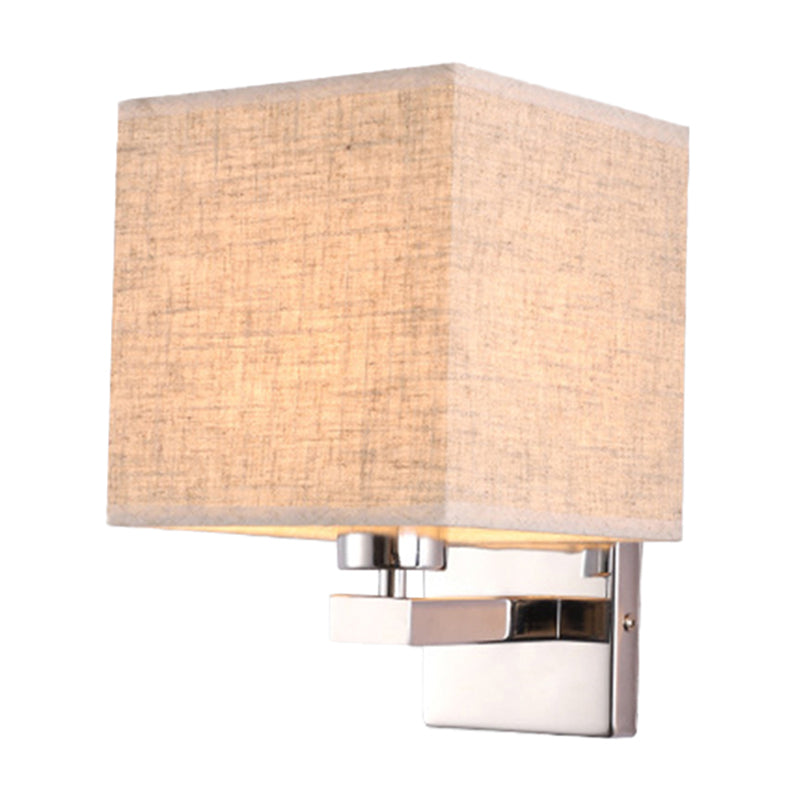 Lisslune | Beige/Flax/Coffee Cube Wall Light Nordic Style 1 Head Fabric Wall Mounted Light Source for Bedroom