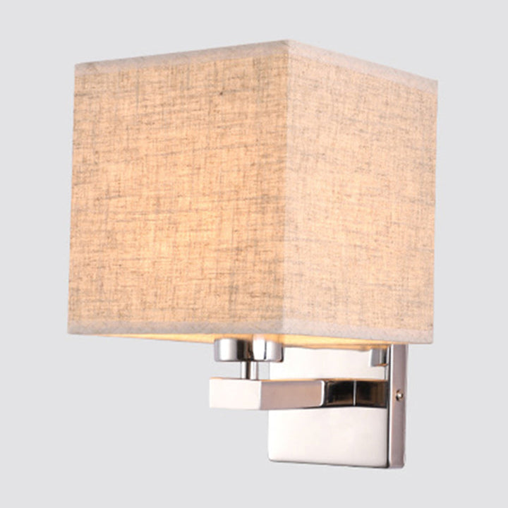 Lisslune | Beige/Flax/Coffee Cube Wall Light Nordic Style 1 Head Fabric Wall Mounted Light Source for Bedroom