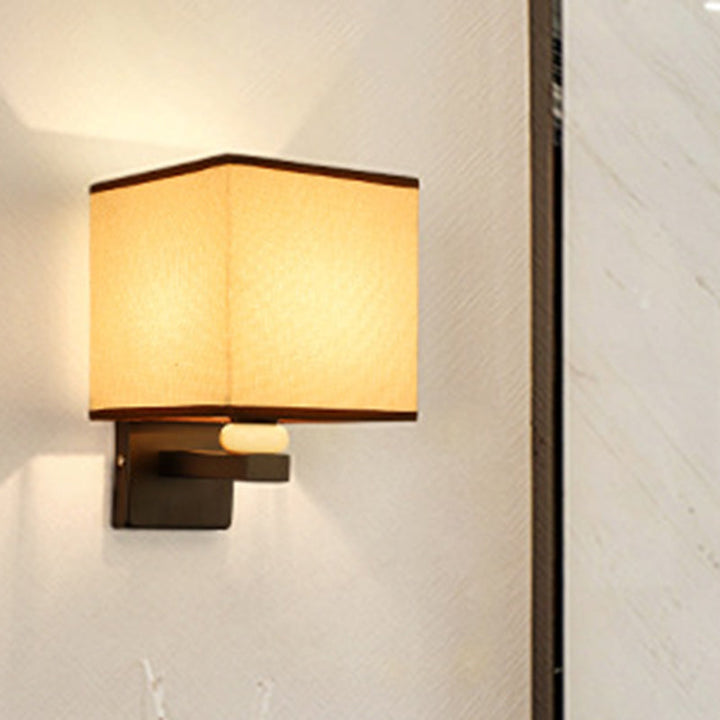 Lisslune | Rectangular Wall Lamp Modern Fabric 1 Bulb Flax/White/Beige Wall Light with Synthetic Jade Décor