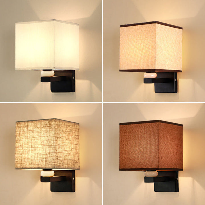 Lisslune | Rectangular Wall Lamp Modern Fabric 1 Bulb Flax/White/Beige Wall Light with Synthetic Jade Décor