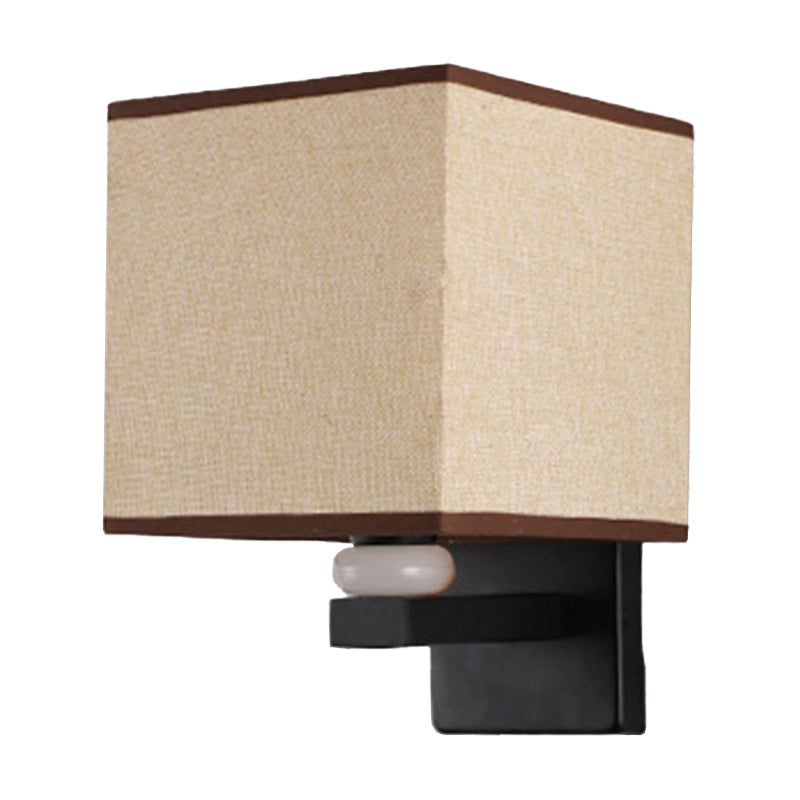 Lisslune | Rectangular Wall Lamp Modern Fabric 1 Bulb Flax/White/Beige Wall Light with Synthetic Jade Décor