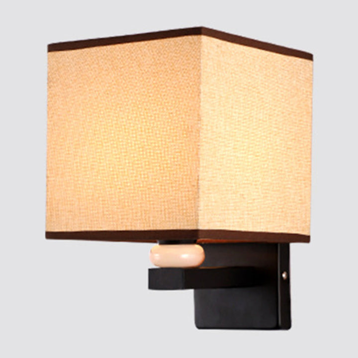 Lisslune | Rectangular Wall Lamp Modern Fabric 1 Bulb Flax/White/Beige Wall Light with Synthetic Jade Décor
