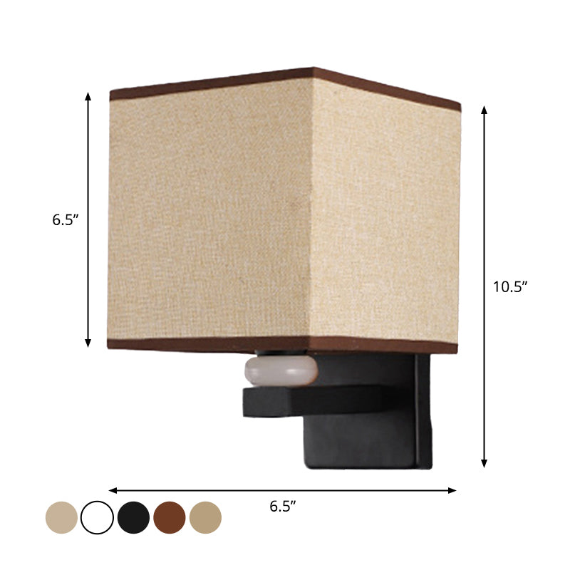 Lisslune | Rectangular Wall Lamp Modern Fabric 1 Bulb Flax/White/Beige Wall Light with Synthetic Jade Décor