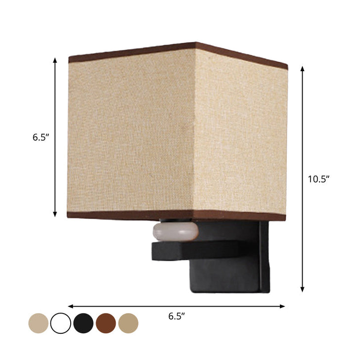 Lisslune | Rectangular Wall Lamp Modern Fabric 1 Bulb Flax/White/Beige Wall Light with Synthetic Jade Décor