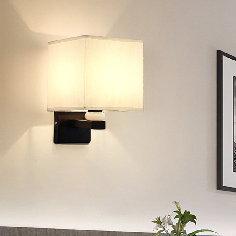 Lisslune | Rectangular Wall Lamp Modern Fabric 1 Bulb Flax/White/Beige Wall Light with Synthetic Jade Décor