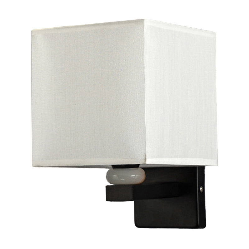 Lisslune | Rectangular Wall Lamp Modern Fabric 1 Bulb Flax/White/Beige Wall Light with Synthetic Jade Décor