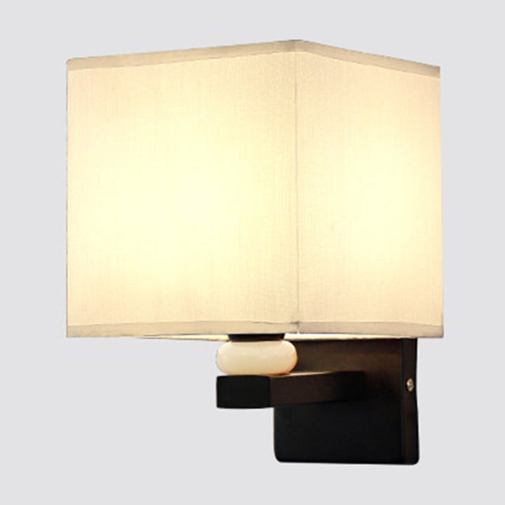 Lisslune | Rectangular Wall Lamp Modern Fabric 1 Bulb Flax/White/Beige Wall Light with Synthetic Jade Décor