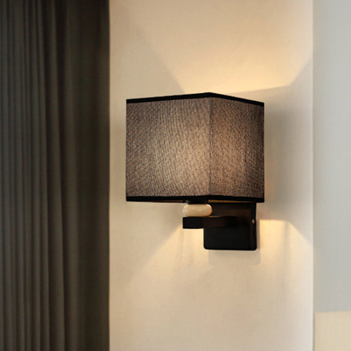 Lisslune | Rectangular Wall Lamp Modern Fabric 1 Bulb Flax/White/Beige Wall Light with Synthetic Jade Décor