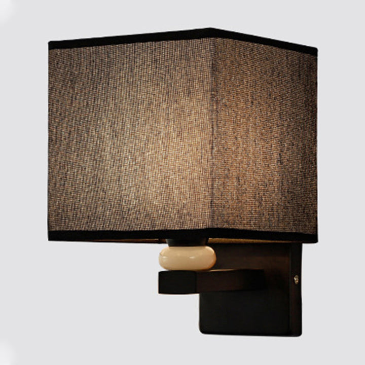 Lisslune | Rectangular Wall Lamp Modern Fabric 1 Bulb Flax/White/Beige Wall Light with Synthetic Jade Décor