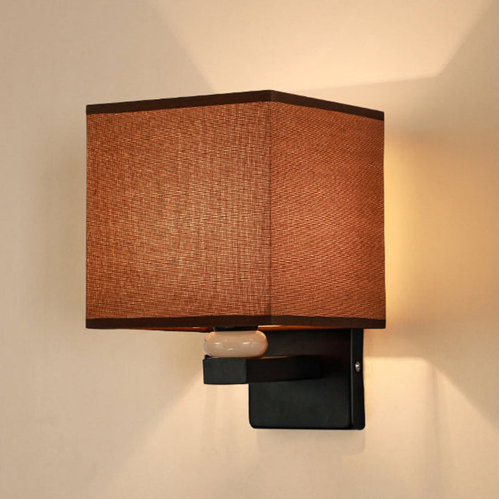 Lisslune | Rectangular Wall Lamp Modern Fabric 1 Bulb Flax/White/Beige Wall Light with Synthetic Jade Décor