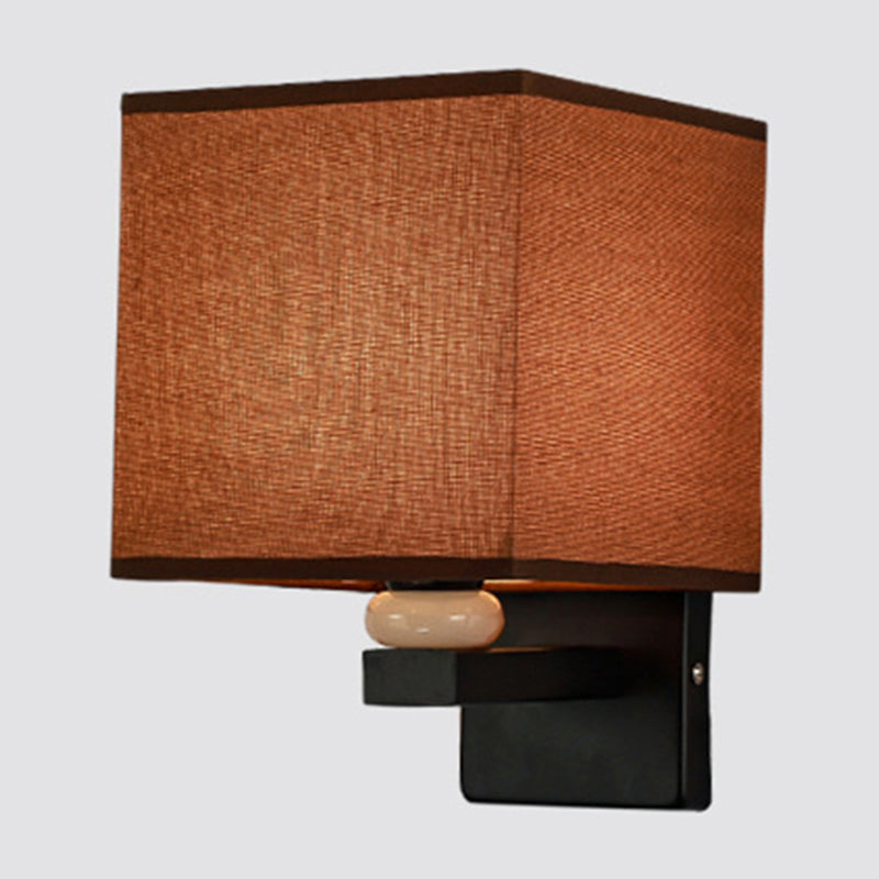 Lisslune | Rectangular Wall Lamp Modern Fabric 1 Bulb Flax/White/Beige Wall Light with Synthetic Jade Décor