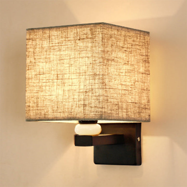 Lisslune | Rectangular Wall Lamp Modern Fabric 1 Bulb Flax/White/Beige Wall Light with Synthetic Jade Décor
