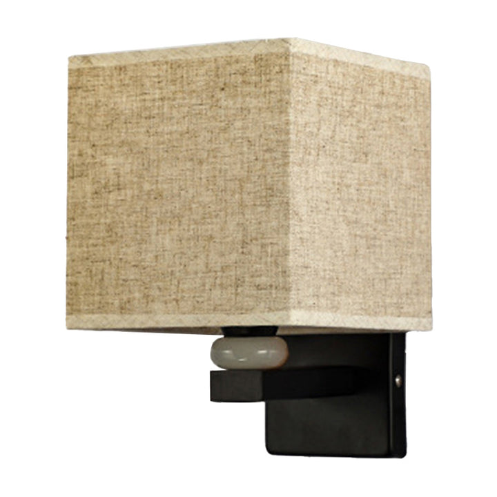 Lisslune | Rectangular Wall Lamp Modern Fabric 1 Bulb Flax/White/Beige Wall Light with Synthetic Jade Décor