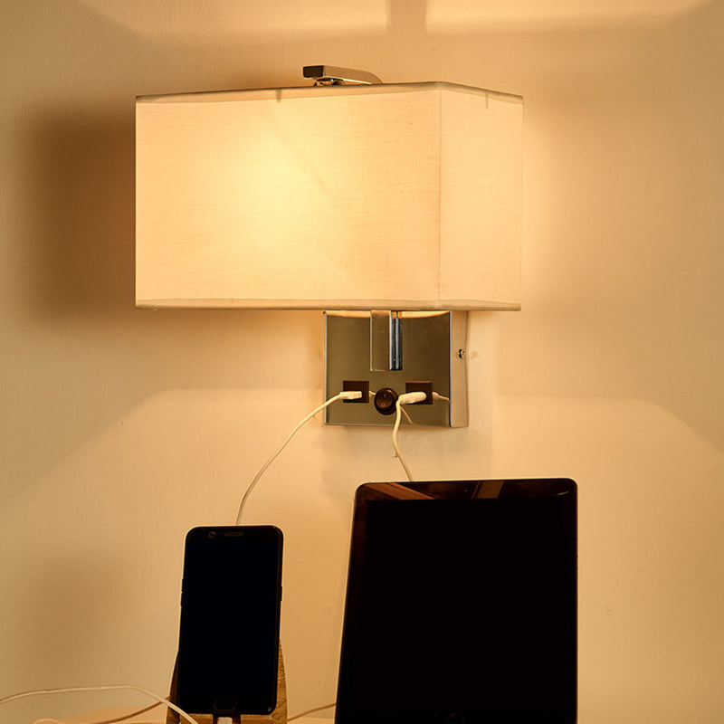 Lisslune | Fabric Rectangle Wall Light Kit Minimalist Single-Bulb Beige/Black/White Wall Lamp with USB Port