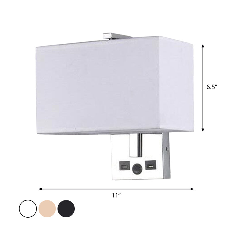 Lisslune | Fabric Rectangle Wall Light Kit Minimalist Single-Bulb Beige/Black/White Wall Lamp with USB Port