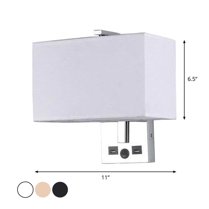 Lisslune | Fabric Rectangle Wall Light Kit Minimalist Single-Bulb Beige/Black/White Wall Lamp with USB Port
