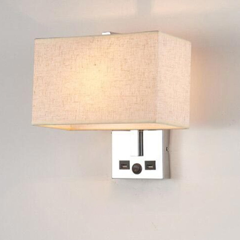 Lisslune | Fabric Rectangle Wall Light Kit Minimalist Single-Bulb Beige/Black/White Wall Lamp with USB Port
