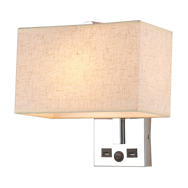 Lisslune | Fabric Rectangle Wall Light Kit Minimalist Single-Bulb Beige/Black/White Wall Lamp with USB Port