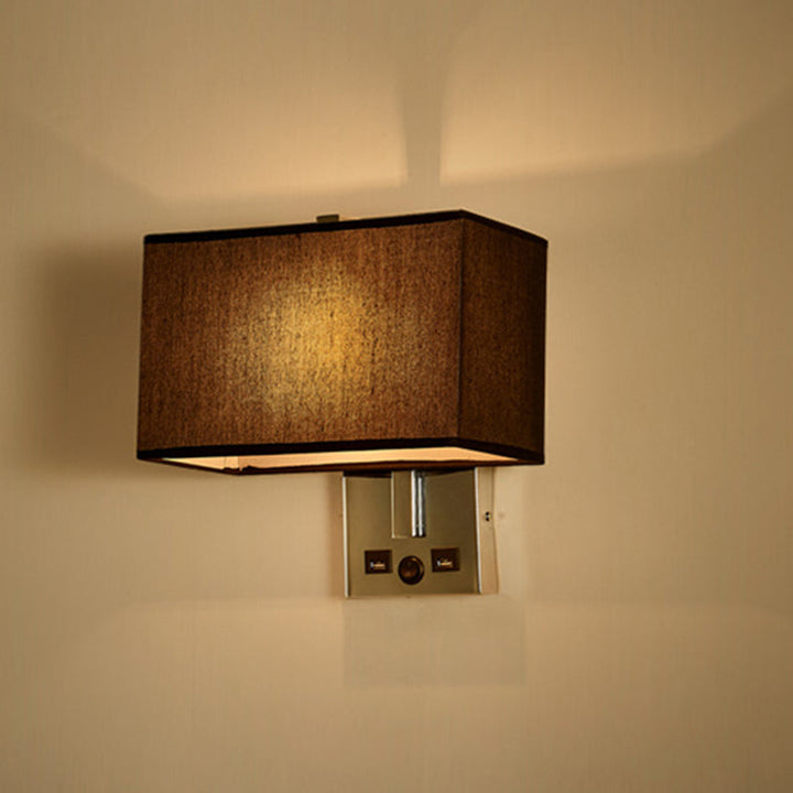 Lisslune | Fabric Rectangle Wall Light Kit Minimalist Single-Bulb Beige/Black/White Wall Lamp with USB Port