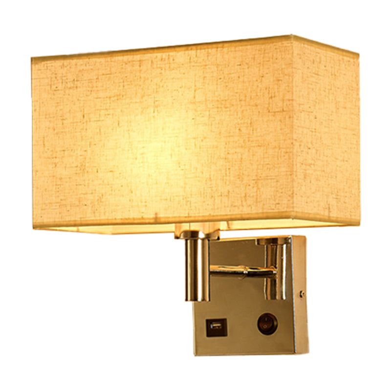 Lisslune | Beige/Black/White Rectangular Wall Light Simplicity 1-Head Fabric Wall-Mounted Lighting for Nightstand