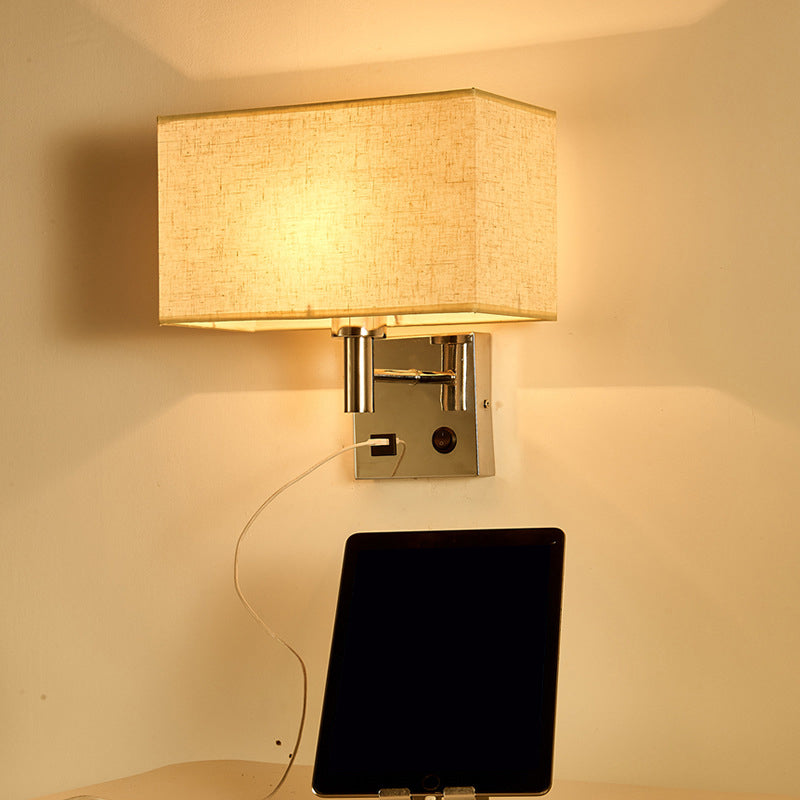 Lisslune | Beige/Black/White Rectangular Wall Light Simplicity 1-Head Fabric Wall-Mounted Lighting for Nightstand