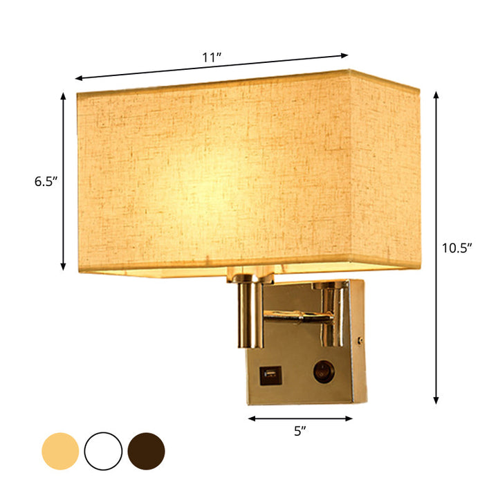 Lisslune | Beige/Black/White Rectangular Wall Light Simplicity 1-Head Fabric Wall-Mounted Lighting for Nightstand