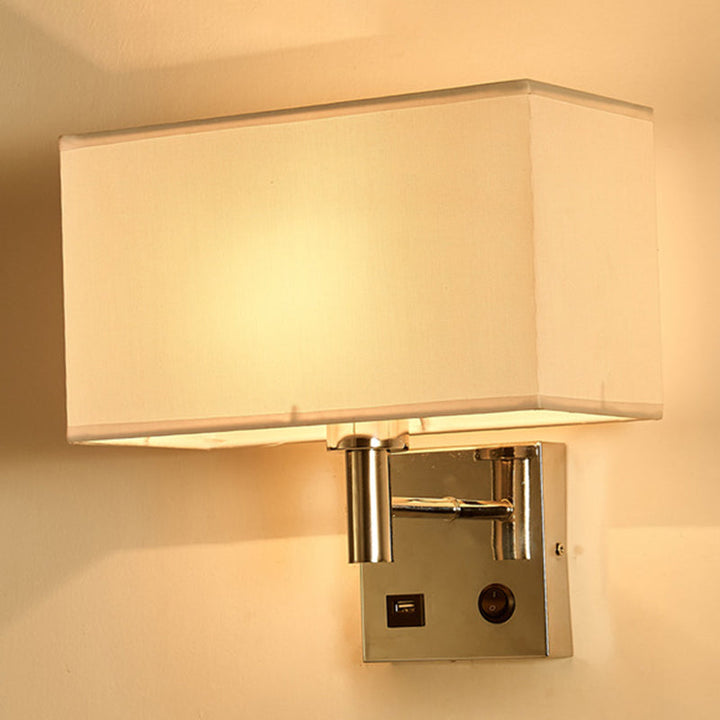 Lisslune | Beige/Black/White Rectangular Wall Light Simplicity 1-Head Fabric Wall-Mounted Lighting for Nightstand