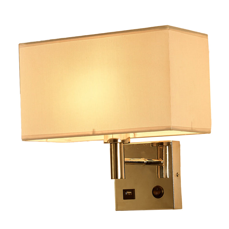 Lisslune | Beige/Black/White Rectangular Wall Light Simplicity 1-Head Fabric Wall-Mounted Lighting for Nightstand