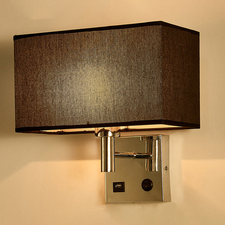 Lisslune | Beige/Black/White Rectangular Wall Light Simplicity 1-Head Fabric Wall-Mounted Lighting for Nightstand